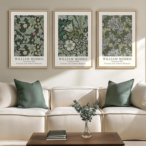 Framed William Morris Canvas Wall Art Set of 3, Green Vintage Floral Prints, Boho Farmhouse Botanical Decor for Living Room Bedroom Hallway Office, 16x24 Inch - color: Green, size: 16"W x 24" H x 3Pcs