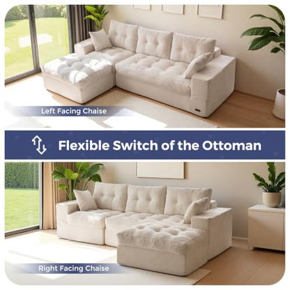 MAXYOYO Boneless Couch, 96-Inch L-Shaped Cloud Couch with Ottoman | Beige Layered Cushioning and Flexible Modules Create an Upholstered Sofa in a Box with No Assembly for Spacious Living Rooms. - color: Beige, size: 96" L Shape