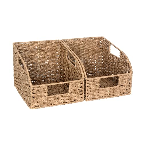 StorageWorks Wicker Baskets for Organizing, Book Baskets, Orange, 2-Pack | Round Paper Rope Pantry Organizers and Storage, Wicker Storage Baskets for Shelves, Baskets for Books, Pantry Storage Baskets - color: Light Brown(Paper Rope), size: 2x 8½"L x 10"W