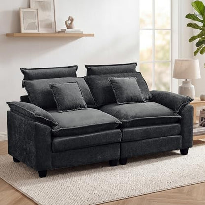 72'' Cloud Deep Seat Loveseat, Modular 2 Seater Sectional Couch with Detachable Headrest, Modern Love Seat Sofas for Living Room, Apartment, Dark Grey - color: Dark Grey, size: Loveseat
