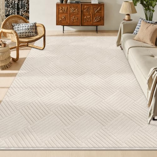 5x7 Living Room Area Rug, Beige Soft Geometric Fluffy Bedroom Mat | Washable Modern Indoor Floor Mat, Non Slip Shaggy Boho Accent Throw Carpet for Office, Dorm, Nursery and Dining Room - size: 5' x 7' (Rectangular)