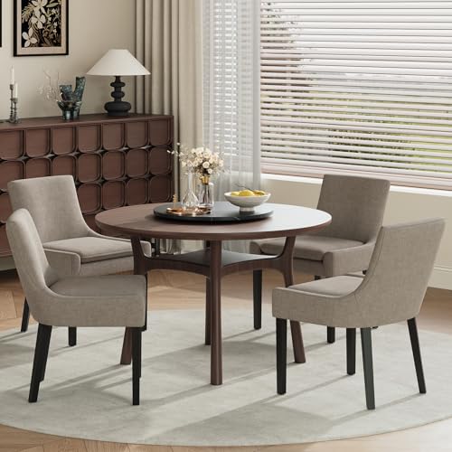COLAMY Modern Dining Room Chairs Set of 4 with Mid Back and Wood Legs, Upholstered Kitchen Chairs for Dining Room/Living Room, Camel - color: Camel, size: Set of 4