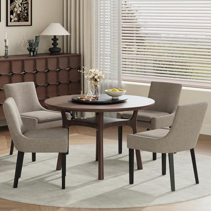 COLAMY Modern Dining Room Chairs Set of 4 with Mid Back and Wood Legs, Upholstered Kitchen Chairs for Dining Room/Living Room, Camel - color: Camel, size: Set of 4