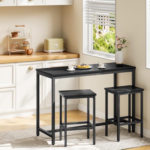 HOOBRO Bar Table and Chairs Set, 47.2" Rectangular Pub Table with 2 Stools for Small Space, 3-Piece Breakfast Stools Set, Sturdy Metal Frame, Easy to Assemble, Black BB52BT01 - color: Black