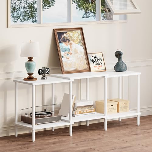 TV Stand, Entertainment Center, Industrial TV Media Console Table with Open Storage Shelves, 2 Tier TV Cabinet for Living Room, Bedroom LTS107W - color: White