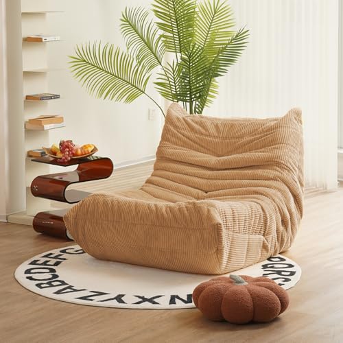 N&V Fireside Chair, Mid Century Armless Floor Sofa, Soft Premium Corduroy Floor Lounge Chair, Foam Sofa Accent Chair for Living Room Bedroom and Office (Beige) - color: Beige