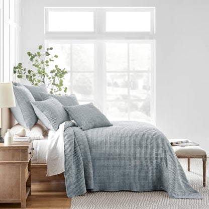 Levtex Home Mills Waffle Twin Bedspread Set (84x104in) with 1 Pillow Sham (26x20in) - Chambray - Cotton Waffle Twin Size Bedspread Set - Lightweight, Soft, Pre-Washed - color: Chambray, size: Twin Bedspread