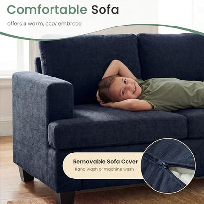 YOUDENOVA Sofa, 3 Piece Set Comfy Sofa, Loveseat & 2 3-Seater Couch with Deep Seats for Living Room, Modern Sleeper Couch, Navy Chenille - color: Blue Chenille, size: 3-Seater*2+Loveseat