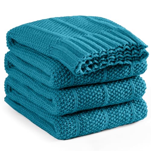 Carriediosa Knit Throw Blanket for Couch 60x80 Stripe Cable Knitted Throws | Teal, Soft Textured Neutral Fall Blankets, Cozy Decorative Home Decor, Cover for Bed, Sofa & Outdoor Use - color: Teal, size: 60" X 80"