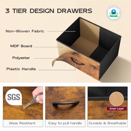 WLIVE Tall Dresser for Bedroom, 5 Drawer Dresser, Rustic Brown | 5 vertical fabric drawers, Tall vertical design, Bedroom or closet use, Dresser for small spaces, Chest of drawers - color: Rustic Brown Wood Grain Print