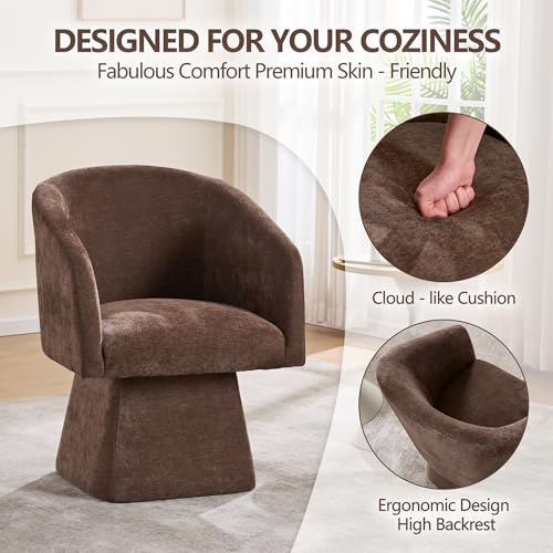 Swivel Modern Accent Chair,Luxury Fabric Upholstered Makeup Chair Comfy Barrel Chair with No Wheels,360°Rotating Vanity Armchair for Living Room Bedroom Office(Brown) - color: Brown, size: Set of 1