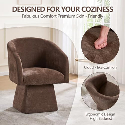 Swivel Modern Accent Chair,Luxury Fabric Upholstered Makeup Chair Comfy Barrel Chair with No Wheels,360°Rotating Vanity Armchair for Living Room Bedroom Office(Brown) - color: Brown, size: Set of 1