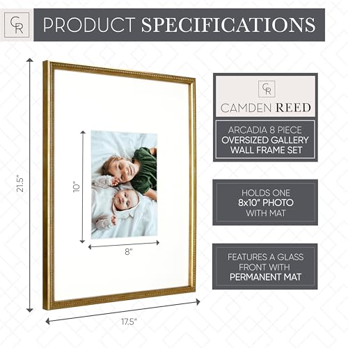 Arcadia Gallery Wall Frame Set, 16x20 and 16x16 Inch Matted Frames, 8 Piece, Brass - color: Brass