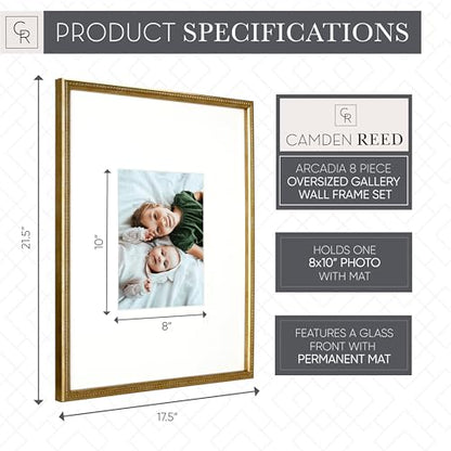Arcadia Gallery Wall Frame Set, 16x20 and 16x16 Inch Matted Frames, 8 Piece, Brass - color: Brass