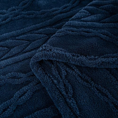 YUSOKI Sherpa Fleece Queen Size Blanket, Navy Blue, 90"x90" | 3D Stylish Design,320GSM, Non-Shedding, Lightweight for All Season Use, stays fluffy after repeated washes, Perfect Gifts - color: Navy-(without Pillows), size: Queen (90" x 90")