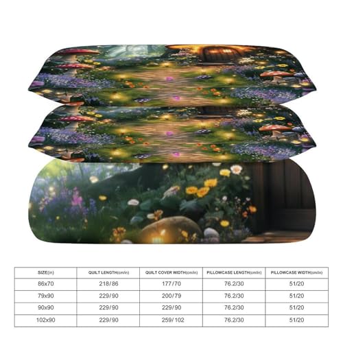Enchanted Forest 3 Piece Reversible Bedding Set 102"x90",Double Sided Brushed Microfiber Duvet Cover Set with 2 Pillowcases Soft Breathable Comforter Cover for Home - color: Enchanted Forest, size: 102"x90"