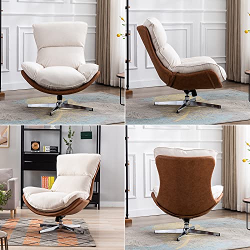 DUOMAY Linen Swivel Lounge Chair, Beige | High Back Upholstered Accent Chair With Chrome Base, Armless Comfy Recliner Single Sofa Chair for Living Room, Office - color: Beige, size: Set of 1