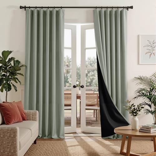 RYB HOME 100% Blackout Sage Green Curtains for Living Room 90 inches Long | Heat & UV Blocking, Total Room Darkening, Noise Reducing, Back Tab, For Bedroom Dining Room Theater, W52 x L90, 2 Panels - color: Sage Green, size: 52"W x 90"L (Pack of 2)