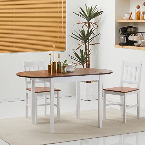 HOMCOM 55" Solid Wood Kitchen Table for 4-6 People Small Drop Leaf Brown | Oval, Folding Dining Table, Small Spaces - color: Brown