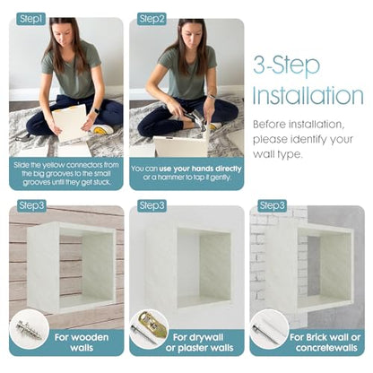 Cube Floating Shelves Set2, Display Shelves Wall Mount 7.75" D x 12.5" W x 12.5" H, (Sea Salt, Square 2 Cubes) - color: Sea Salt, size: Square-Set2