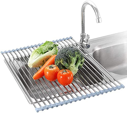 Seropy Roll Up Dish Drying Rack Over The Sink for RV Sink 17.5x15.7 in Kitchen Drying Rack Folding Dish Drainer Mat Rolling Dish Rack Foldable Rack Stainless Steel Wide Kitchen Dry Rack - color: Gray, size: 17.5 x 15.7 in