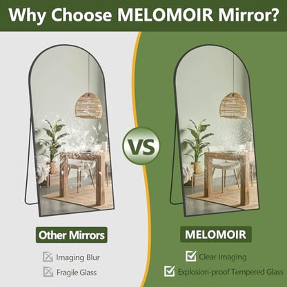 MELOMOIR 76"x34" Large Mirror Full Length, Arched Full Length Mirror with Stand, Large Floor Mirror Free Standing Mirror Full Length for Bedroom, Hanging Standing or Leaning Full Body Mirror, Black | HD Shatterproof Tempered Glass, Aluminum Alloy Frame, A
