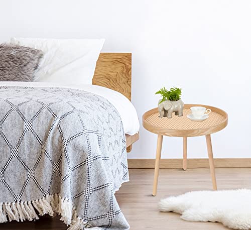 Round Coffee Table Set of 2, Natural Boho Coffee Tables, Small Mid Century Modern Rattan Coffee Table, Boho Side Table End Tables for Living Room Bedroom Office - color: Natural Walnut - Set