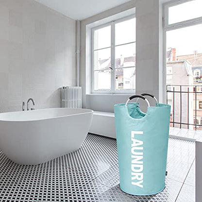 DOKEHOM 90L Large Laundry Basket Bag, Collapsible Tall Hamper, Light Blue | Freestanding tall washing bin & foldable laundry bag. High-capacity clothes storage basket with durable sturdy handles - color: Light Blue, size: 90L