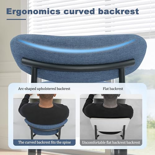 FREKEN Modern Upholstered Dining Chairs Set of 4, Mid-Century Metal Frame Linen Fabric Side Chair for Kitchen Dining Room, 350lbs Capacity, Blue - color: Blue - Black Legs, size: Set of 4