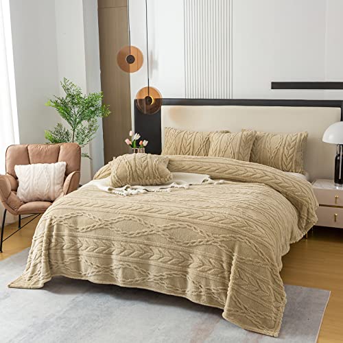 YUSOKI Sherpa Fleece Twin XL Size Blanket, Tan, 65"x90" | 3D Stylish Design,320GSM, Non-Shedding, Lightweight for All Season Use, stays fluffy after repeated washes, Perfect Gifts - color: Tan-(without Pillows), size: Twin XL (65" x 90")