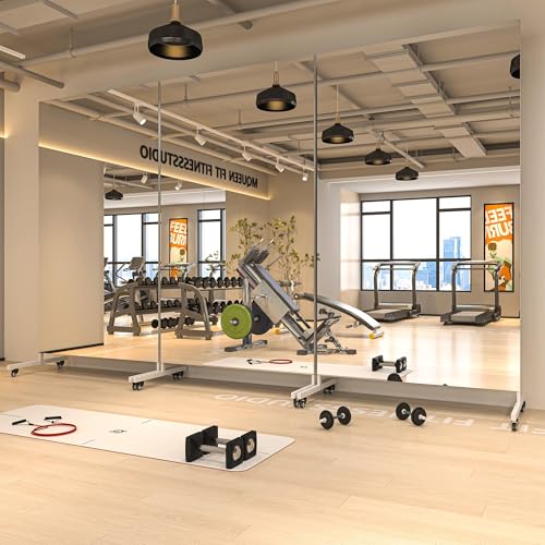 Hasipu 71" x 28" Large Full Length Rolling Mirror with Wheels, White | Tempered glass, sturdy metal frame, smooth rolling casters, removable stand, ideal for gym, bedroom, dance studio - size: 71"L x 28"W