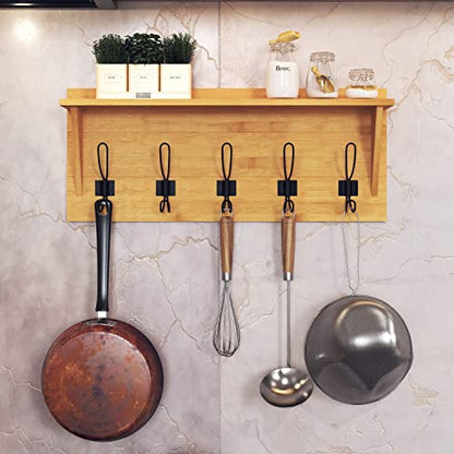 HBCY Creations Rustic Wall Mounted Coat Rack with Shelf - Solid Wood 24" Entryway Shelf with 5 Coat Hangers. Perfect Touch for Your Entryway, Mudroom, Kitchen, Bathroom and More, Bamboo - color: 4- Bamboo