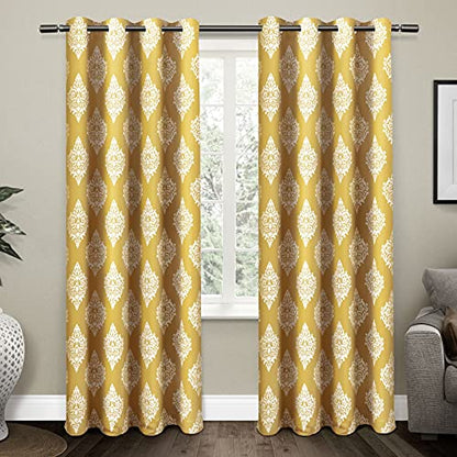 EXCLUSIVE HOME Medallion Room Darkening Blackout Grommet Top Curtain Panel Pair, 52"x84", Sundress Yellow - color: Sundress Yellow, size: 52"W x 84"L (Pack of 2)