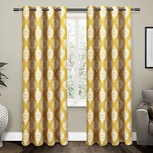 EXCLUSIVE HOME Medallion Room Darkening Blackout Grommet Top Curtain Panel Pair, 52"x96", Sundress Yellow - color: Sundress Yellow, size: 52"W x 96"L (Pack of 2)