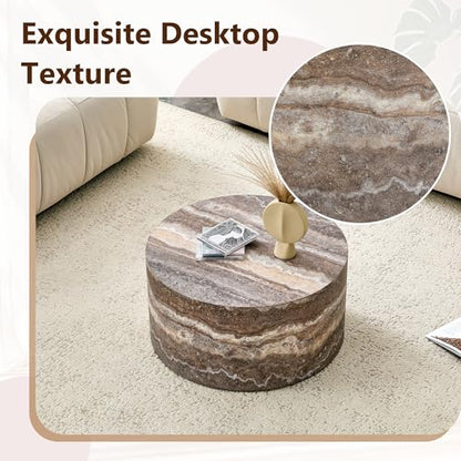 Round Coffee Table, 23.6" Modern Grey Faux Marble Drum Coffee Table, Round Accent Center Table for Living Room Apartment Small Spaces, No Assembly Required - color: 24'' Brown Grey, size: 24'' Round Coffee Table