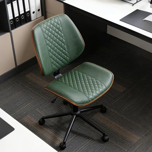 Modern Walnut Home Office Chair, Executive Desk Chair No Arms Green | with Wheels, Adjustable Height, Comfy PU, Deeper Cushion, Mid Back, 360 Swivel Computer Chair - color: Green
