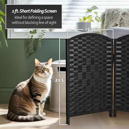 Red Lantern 2 ft. Short Diamond Weave Fiber Folding Screen - Black - 8 Panel - color: Black, size: 8 Panel