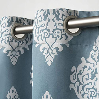 EXCLUSIVE HOME Medallion Room Darkening Blackout Grommet Top Curtain Panel Pair, 52"x108", Teal - color: Teal, size: 52"W x 108"L (Pack of 2)