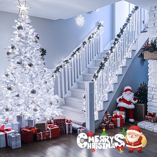 JMEXSUSS 150 LED Connectable White Christmas Lights Indoor for Bedroom | 59Ft White String Lights Plug in, 8 Modes Twinkle Fairy Lights for Classroom Dorm Room Party Christmas Tree Decor, Clear Wire - color: White, size: 150 LED