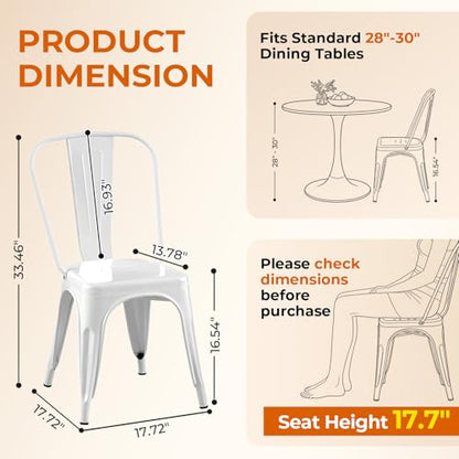 Metal Dining Chairs Set of 2,Arctic White Color | Iron Stackable Industrial Tolix Style Farmhouse Kitchen Cafe - color: Arctic White