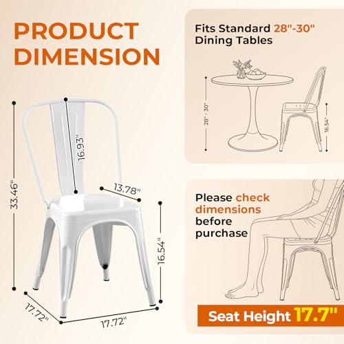 Metal Dining Chairs Set of 2,Arctic White Color | Iron Stackable Industrial Tolix Style Farmhouse Kitchen Cafe - color: Arctic White
