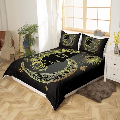 Feelyou Sun and Moon Printed Bedding Set Bohemian Tribal Duvet Cover for Kids Adults Boho Exotic Comforter Cover Galaxy Astrology Bedspread Cover Bedroom Collection 2Pcs Twin Size - color: Multi 10, size: Twin