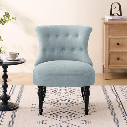 Upholstered Accent Chair, French Country Side Chair (1, Light Blue) | with Tufted Backrest, Thick Padded Seat and Solid Wood Legs for Bedroom, Living Room, Vanity & Reading Nook - color: Light Blue