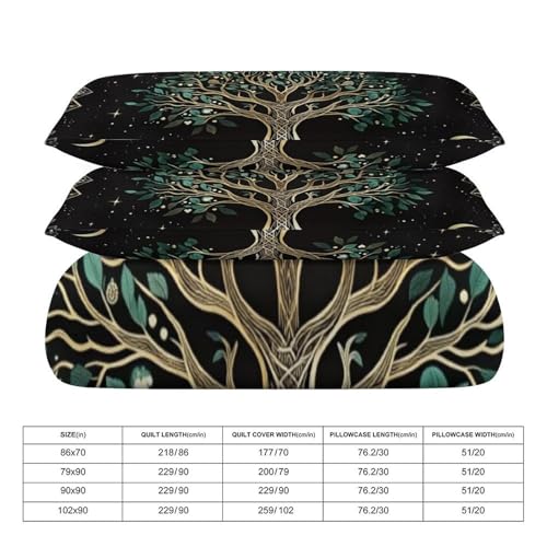 Boho Mandala - Sun, Moon, and Big Tree 3 Piece Reversible Bedding Set 86"x70",Double Sided Brushed Microfiber Duvet Cover Set with 2 Pillowcases Soft Breathable Comforter Cover for Home - color: Boho Mandala - Sun, Moon, and Big Tree, size: 86"x70"