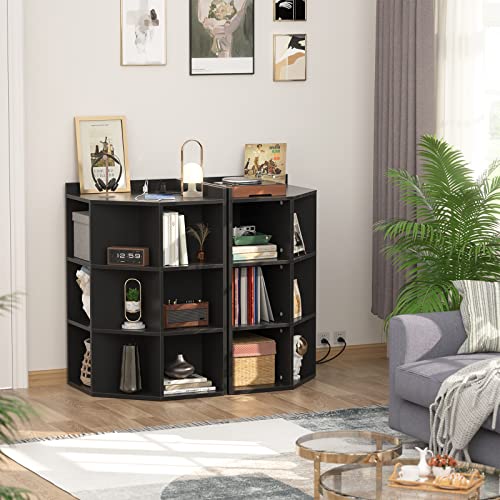 Aheaplus Corner Cabinet, Black Corner Storage with USB Ports and Outlets, Corner Cube Toy Storage for Small Space, Wooden Cubby Corners Bookshelf with 9 Cubes for Playroom, Bedroom, Living Room, Black - color: Black, size: 4-Tier