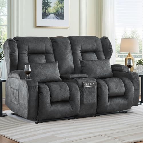 Loveseat Recliner Sofa,RV Wall Hugger Recliners with Console,Reclining Loveseat Sofa Recliner with Cup Holders/Lumbar Pillows for Small Spaces,RV Furniture (Gray,66" 2-Seater) - color: Grey, size: 66" 2-Seater