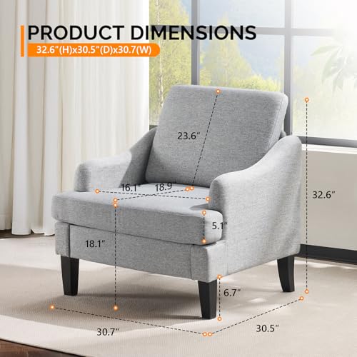 VINGLI Linen Fabric Accent Chair Grey, Modern Upholstered Armchair, Comfy Sofa Chair Living Room Bedroom Furniture for Apartment - color: Grey