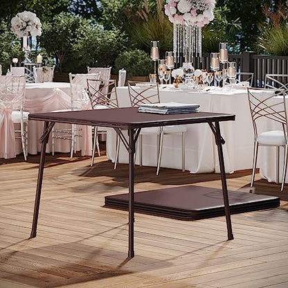 EMMA + OLIVER Brown 33.5" Square Folding Table | Lightweight, Easy Storage, Event Table - color: Brown