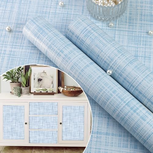 Light Blue Grasscloth Wallpaper Peel and Stick Wallpaper Texture Contact Paper 17.3"x480" Vintage Wallpaper Removable Waterproof Wall Paper for Room Walls Cabinets Furniture Drawers Desk - color: Blue, size: 17.3" x 480"