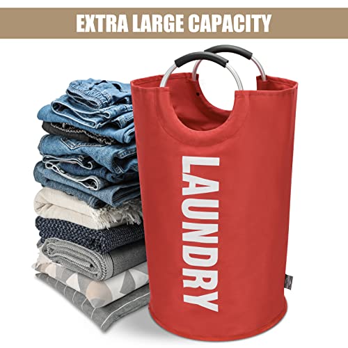 DOKEHOM 90L Large Laundry Basket Bag, Collapsible Tall Hamper, Red | Freestanding tall washing bin & foldable laundry bag. High-capacity clothes storage basket with durable sturdy handles - color: Red, size: 90L